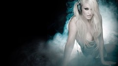 Headphones blondes woman DJ