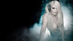 Headphones blondes woman Music