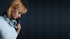 Headphones blondes woman Simple