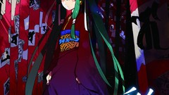 Headphones blood kimono long hair anime girls hatsune miku 