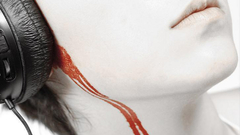 Headphones blood white background