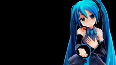 Headphones blue hair long hair green eyes hatsune miku vocaloid 