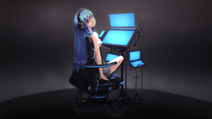 Headphones blue hair red