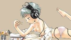 Headphones blue hair Simple