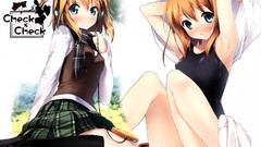 Headphones blush anime girls school uniforms original 