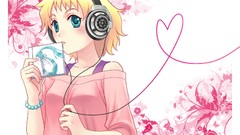 Headphones blush anime girls short hair hatsune miku vocaloid 