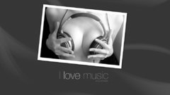 Headphones boobs text monochrome