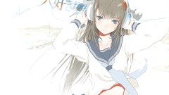 Headphones brown long hair anime girls blue eyes school 