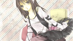 Headphones brown long hair gray eyes anime girls boots black 