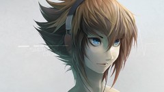 Headphones brown male anime girls blue eyes short hair