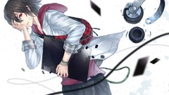 Headphones brown red eyes male brunettes short hair anime boys 