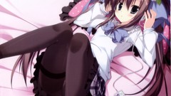 Headphones brown Ribbons blurred long hair anime girls ipod 
