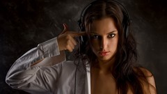 Headphones brunettes