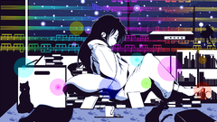 Headphones brunettes cats kisaragi