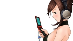 Headphones brunettes cellphones Anime