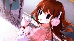 Headphones brunettes purple eyes