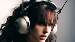 Headphones brunettes woman Actress