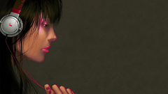 Headphones brunettes woman pink