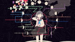 Headphones Cameras anime girls school uniforms short hair 