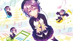 Headphones Chibi anime girls short hair purple hair utau purple 