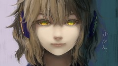 Headphones close-up faces anime girls brunettes short hair 