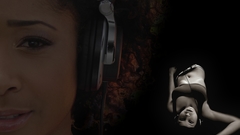 Headphones close-up girl Music