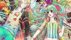 Headphones couple Hearts hoodies belts pants blondes bracelets 