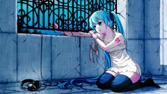 Headphones dress anime girls hatsune miku vocaloid twintails 