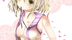 Headphones dress blondes skirts anime girls flower petals 