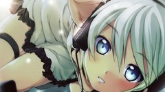 Headphones dress Jewelry bracelets long hair anime girls blue 