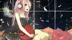 Headphones dress pink hair long hair anime girls open mouth 