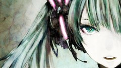 Headphones faces anime girls green eyes headsets hatsune miku 