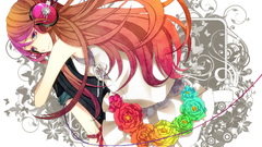 Headphones Flowers long hair