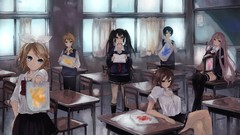 Headphones glasses bows anime girls school uniforms hatsune 