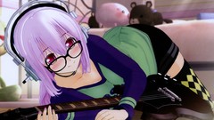 Headphones glasses drawings guitars guitarists pink hair anime 