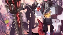 Headphones glasses drill jackets skirts anime girls blue eyes 