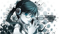 Headphones glasses long hair anime girls blue eyes meganekko