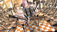 Headphones gloves instruments guitars blondes pink hair long 