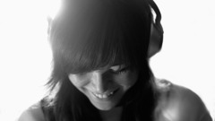 Headphones grayscale smiling monochrome