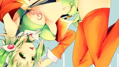 Headphones green eyes goggles short hair vocaloid green hair 