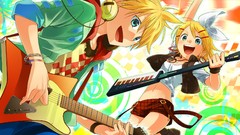 Headphones guitars blondes vocaloid kagamine len kagamine rin