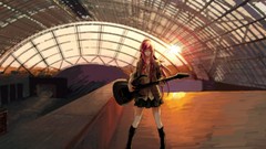 Headphones guitars pink hair long hair vocaloid megurine luka 