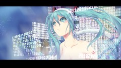 Headphones hatsune miku vocaloid twintails aqua hair aqua eyes