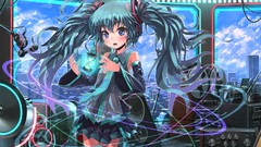 Headphones hourglass cities long hair anime girls hatsune miku 