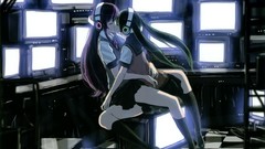 Headphones kissing long hair anime girls hatsune miku vocaloid 