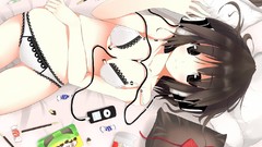 Headphones lingerie brunettes touhou
