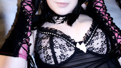 Headphones lingerie woman blue