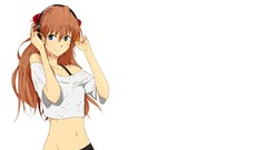 Headphones long hair anime girls blue eyes asuka langley soryu 