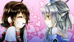 Headphones long hair anime girls green eyes closed eyes 