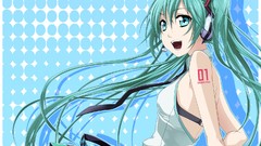 Headphones long hair anime girls hatsune miku vocaloid aqua 